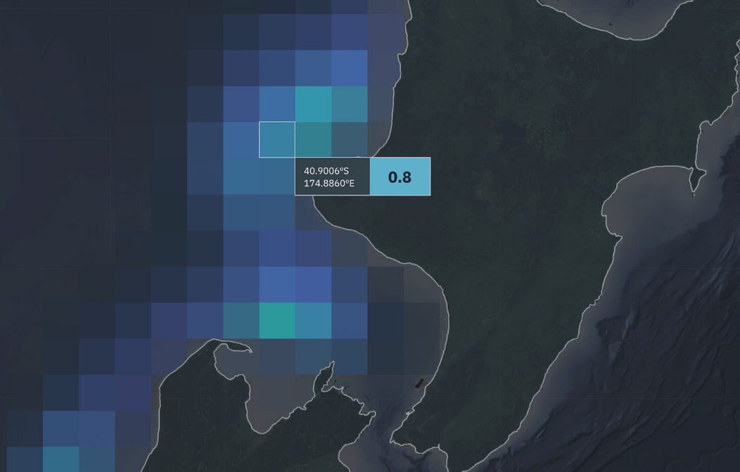 The predicted catch per unit effort of Jack Mackerel on the North Island west coast.